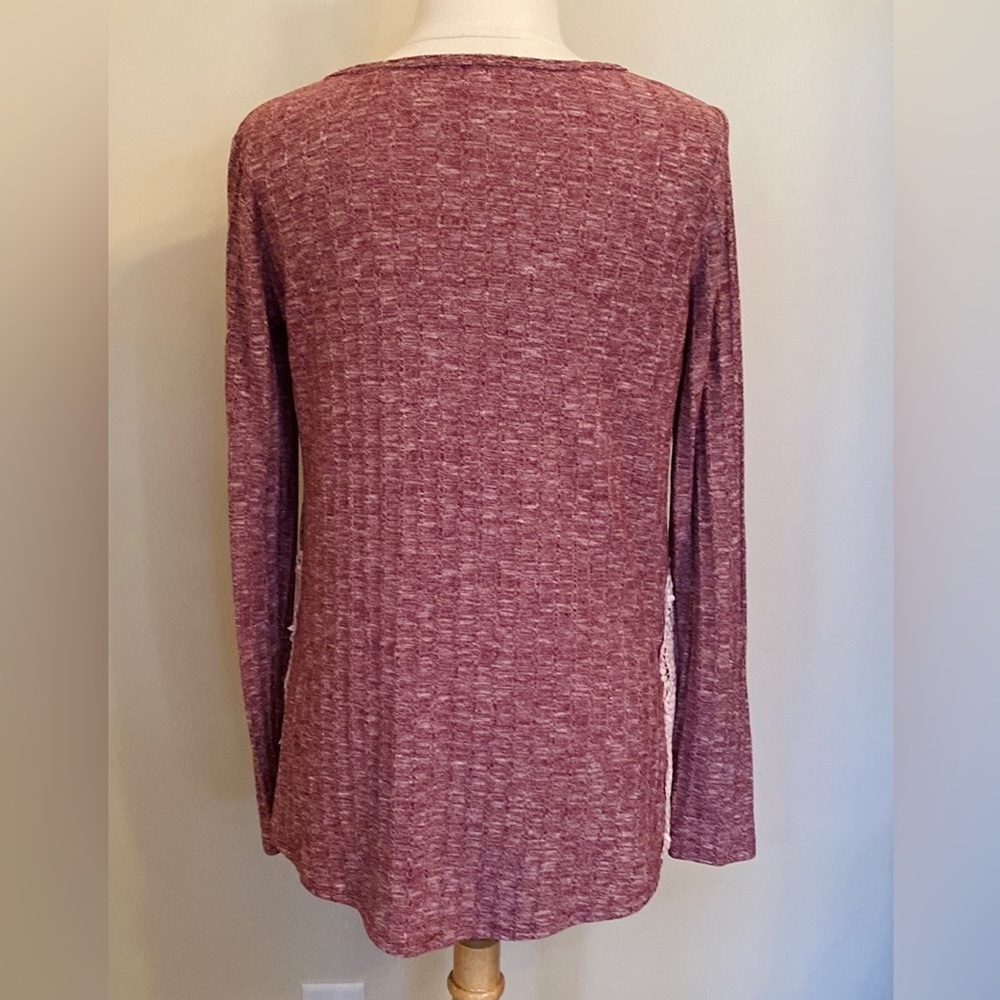 Xhilaration Maroon Cream SZ L Lace Appliqués Fairycore Boho Cottagecore Top - Picture 8 of 10